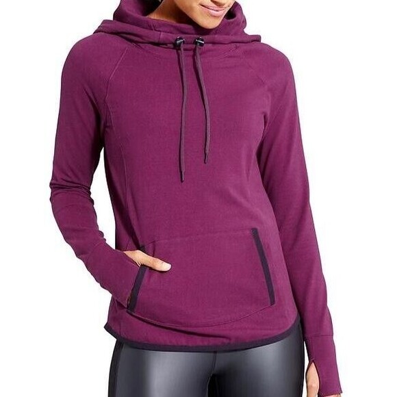 Athleta Tops - Athleta Pullover Hoodie Sweatshirt Medium Sentry Maroon Plum Pockets Stretch